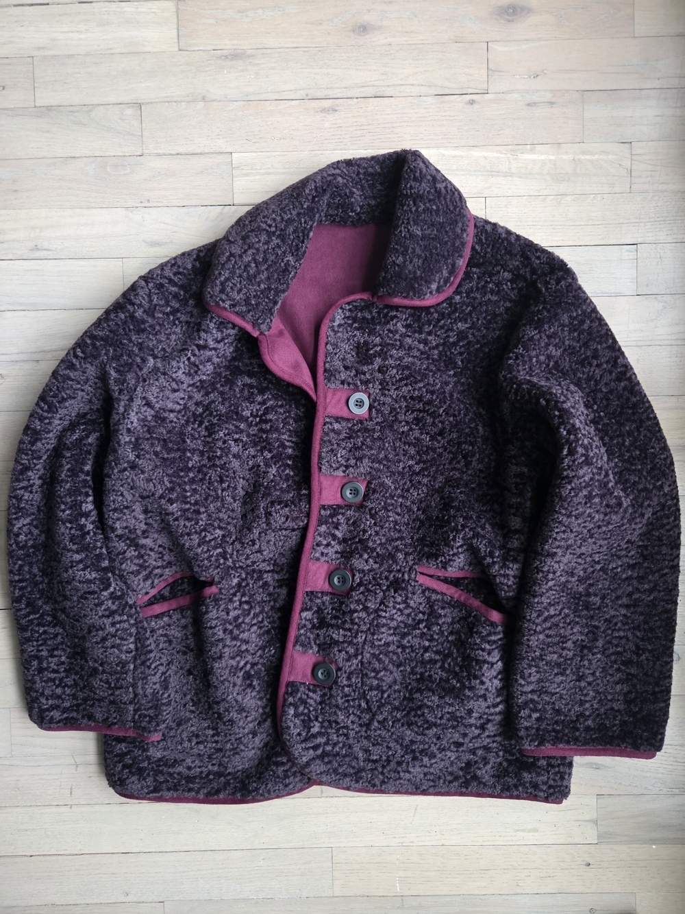 Patrizia Luca Purple and black vintage wool coat with faux fur lining
one size